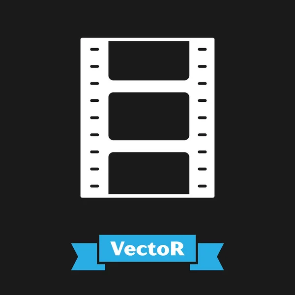 White Play ícone de vídeo isolado no fundo preto. Sinal de tira de filme. Ilustração vetorial — Vetor de Stock