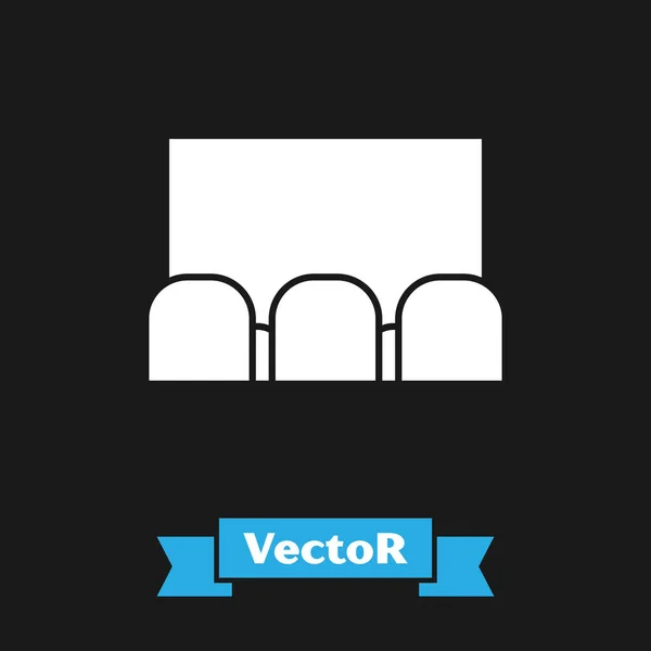 Auditório de Cinema Branco com tela e ícone de assentos isolados em fundo preto. Ilustração vetorial — Vetor de Stock