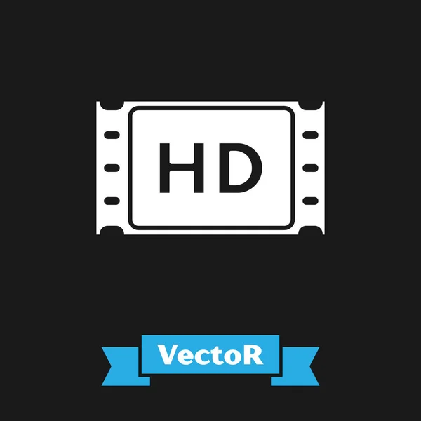 Branco filme 4k, fita, ícone de quadro isolado no fundo preto. Ilustração vetorial — Vetor de Stock