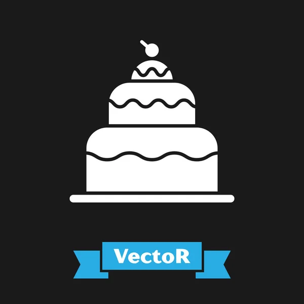 Ícone de bolo branco isolado no fundo preto. Feliz Aniversário. Ilustração vetorial — Vetor de Stock