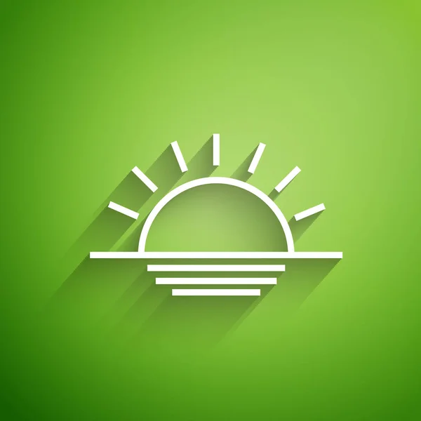 White line Sunset icon isolated on green background. Vector Illustration — Stock Vector