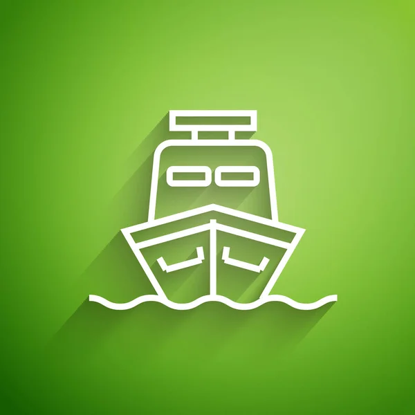 Fehér vonal Hajó ikon elszigetelt zöld alapon. Vektorillusztráció — Stock Vector