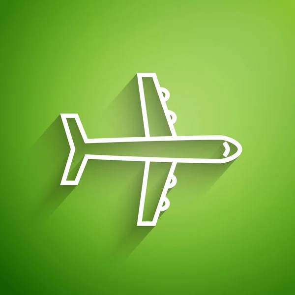 White line Plane icon isolated on green background. Flying airplane icon. Airliner sign. Vector Illustration — Stock Vector