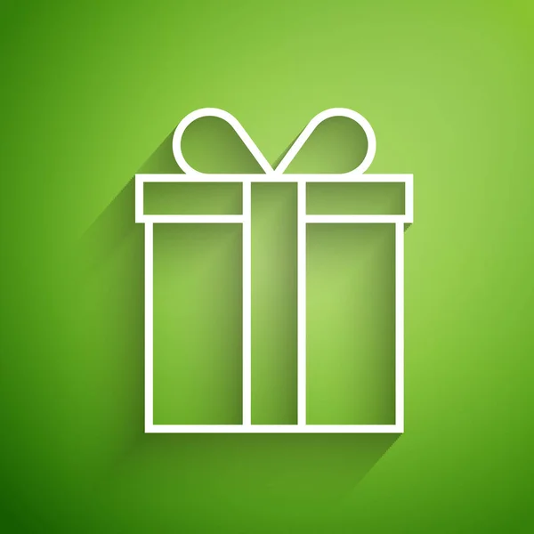 Línea blanca Icono de caja de regalo aislado sobre fondo verde. Ilustración vectorial — Vector de stock