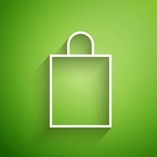 Línea blanca Icono de bolsa de compras de papel aislado sobre fondo verde. Firma del paquete. Ilustración vectorial — Archivo Imágenes Vectoriales