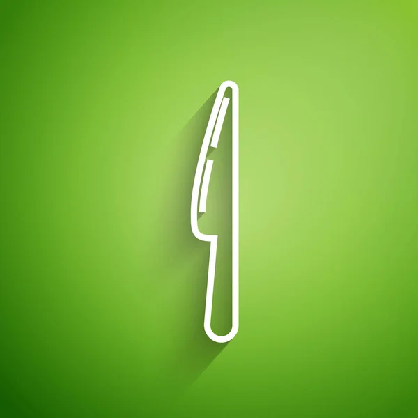 Linea bianca icona del coltello isolato su sfondo verde. Posate simbolo. Illustrazione vettoriale — Vettoriale Stock