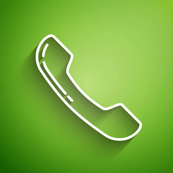 Vit linje Telefon telefon telefon ikonen isolerad på grön bakgrund. Telefonskylt. Vektor Illustration — Stock vektor