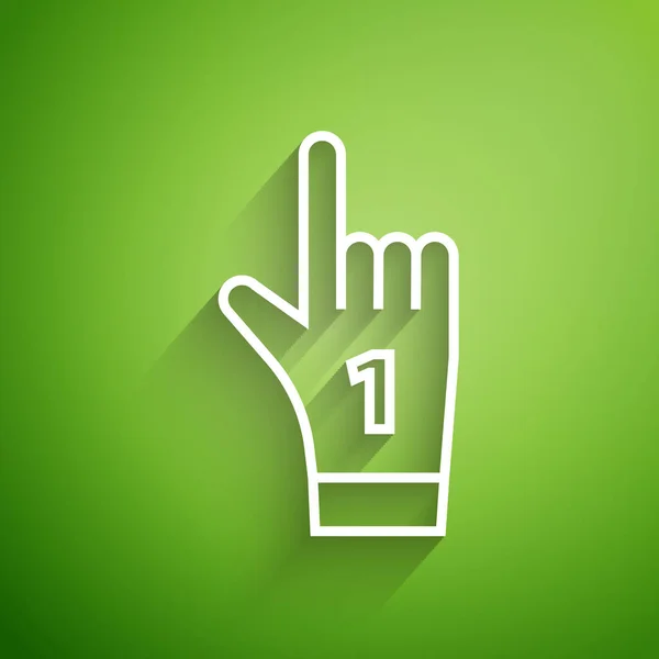 White line Number 1 one fan hand glove with finger raised icon isolated on green background. Symbol of team support in competitions. Vector Illustration — ストックベクタ