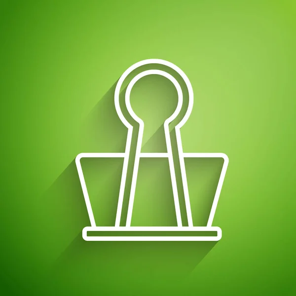 Witte lijn Binder clip icoon geïsoleerd op groene achtergrond. Papieren clip. Vector Illustratie — Stockvector