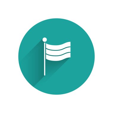 Beyaz Ulusal Almanya bayrağı uzun gölgeli izole edilmiş. Yeşil daire düğmesi. Vektör İllüstrasyonu