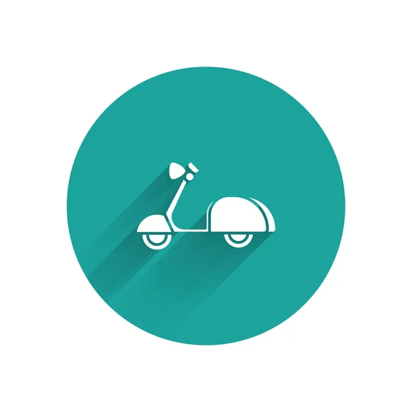 Icono blanco de la vespa aislado con sombra larga. Botón círculo verde. Ilustración vectorial — Archivo Imágenes Vectoriales