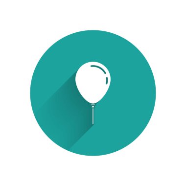 Uzun gölgeli şerit ikonlu beyaz balon. Yeşil daire düğmesi. Vektör İllüstrasyonu