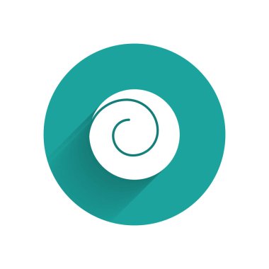 Tarçın ikonlu, uzun gölgeli, beyaz rulo çörek. Fırın ürünleri. Yeşil daire düğmesi. Vektör İllüstrasyonu