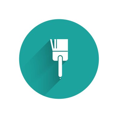 Beyaz Mutfak fırça ikonu uzun gölgeli izole edilmiş. Yeşil daire düğmesi. Vektör İllüstrasyonu