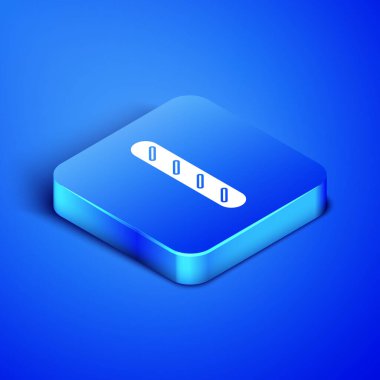 Isometric Fransız baget ekmeği ikonu mavi arka planda izole edilmiş. Mavi kare düğme. Vektör İllüstrasyonu