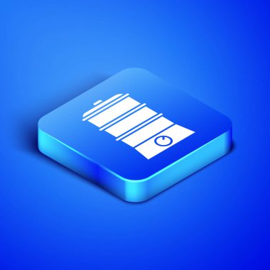 Isometric Çifte Kazan simgesi mavi arkaplanda izole edildi. Mavi kare düğme. Vektör İllüstrasyonu