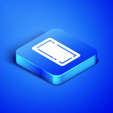 Isometric Playing card back icon isolated on blue background. Casino gambling. Blue square button. Vector Illustration