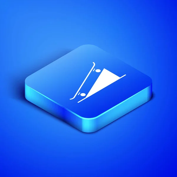 Isometric Skateboard on street ramp icon isolated on blue background. Extreme sport. Sport equipment. Blue square button. Vector Illustration