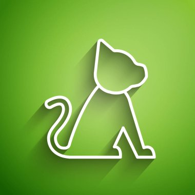 Yeşil arka planda beyaz çizgi kedi simgesi izole edildi. Vektör İllüstrasyonu