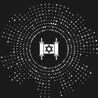 White Torah scroll icon isolated on grey background. Jewish Torah in expanded form. Star of David symbol. Old parchment scroll. Abstract circle random dots. Vector Illustration clipart