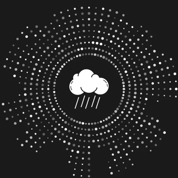 Nuage blanc avec icône de pluie isolée sur fond gris. Précipitation de nuages de pluie avec gouttes de pluie. Cercle abstrait points aléatoires. Illustration vectorielle — Image vectorielle