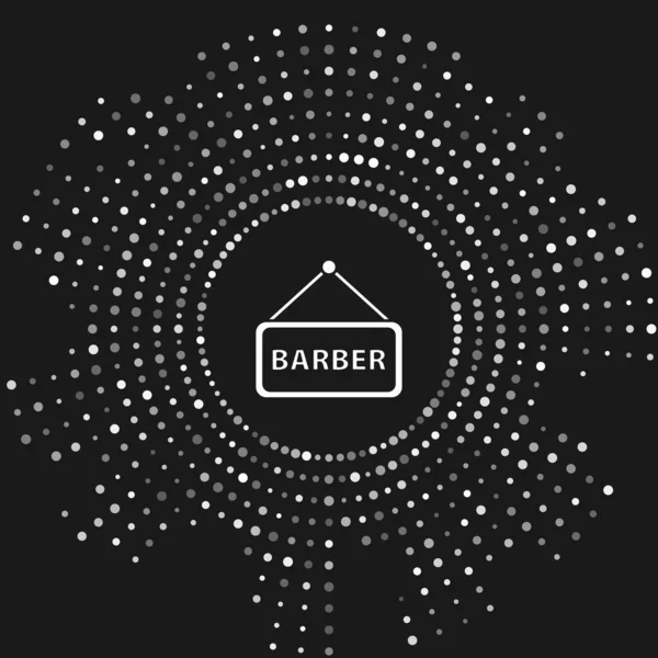 Ícone Barbershop branco isolado em fundo cinza. Logotipo de cabeleireiro ou tabuleta. Pontos aleatórios de círculo abstrato. Ilustração vetorial — Vetor de Stock