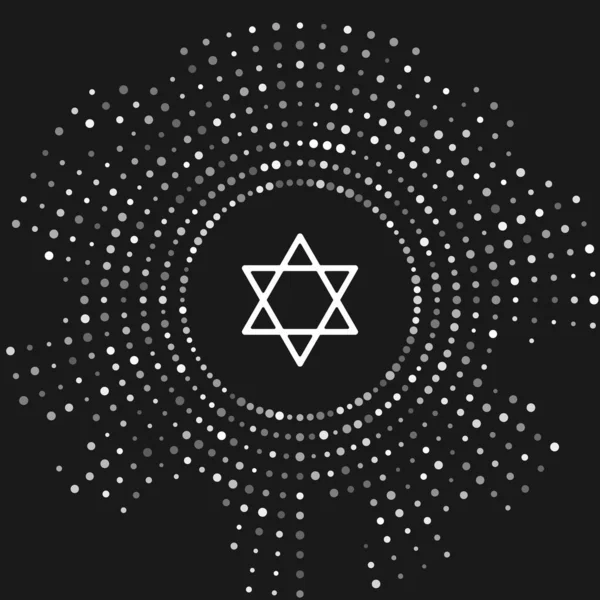 Weißer Stern der david Ikone isoliert auf grauem Hintergrund. jüdisches Religionssymbol. Symbol des Israel. abstrakte Kreis zufällige Punkte. Vektorillustration — Stockvektor