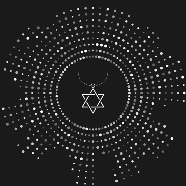 White Star of David halsband på kedja ikon isolerad på grå bakgrund. Judisk religionssymbol. Israels symbol. Smycken och tillbehör. Abstrakt cirkel slumpmässiga prickar. Vektor Illustration — Stock vektor