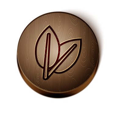 Kahverengi çizgi Leafs simgesi beyaz arkaplanda izole edildi. Taze doğal ürün sembolü. Tahta daire düğmesi. Vektör İllüstrasyonu