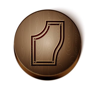 Kahverengi çizgi dikiş deseni simgesi beyaz arkaplanda izole edildi. Dikiş için işaretler. Tahta daire düğmesi. Vektör İllüstrasyonu