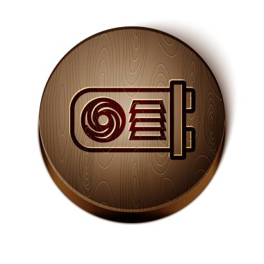 Kahverengi çizgi madencilik ikonu beyaz arka planda izole edilmiş. Kripto para birimi madenciliği, engelleme teknolojisi, bitcoin, dijital para piyasası, cüzdan. Tahta daire düğmesi. Vektör İllüstrasyonu