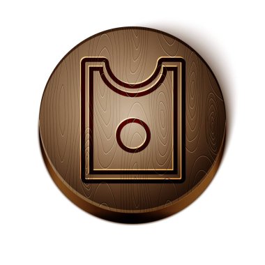 Kahverengi çizgi dikiş deseni simgesi beyaz arkaplanda izole edildi. Dikiş için işaretler. Tahta daire düğmesi. Vektör İllüstrasyonu