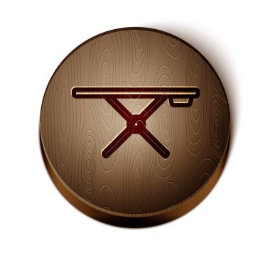 Kahverengi çizgi ütü tahtası simgesi beyaz arkaplanda izole edildi. Tahta daire düğmesi. Vektör İllüstrasyonu