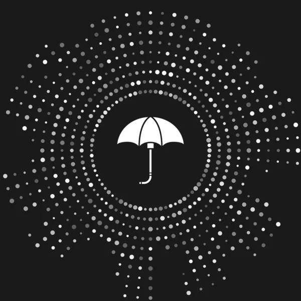 Weißes klassisch elegantes Regenschirm-Symbol auf grauem Hintergrund isoliert. Regenschutzsymbol. abstrakte Kreis zufällige Punkte. Vektorillustration — Stockvektor