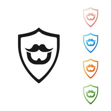 Beyaz arka planda izole edilmiş siyah bıyık ve sakal. Berber dükkanı sembolü. Yüz kılı stili. Simgeleri renklendirin. Vektör İllüstrasyonu
