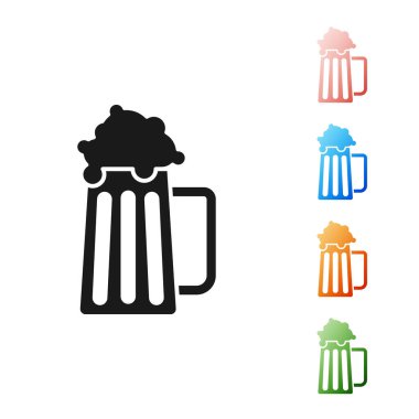 Beyaz arka planda siyah tahta bardak ikonu var. Simgeleri renklendirin. Vektör İllüstrasyonu