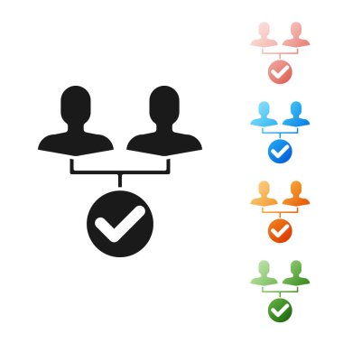 Siyah Proje ekip taban simgesi beyaz arkaplanda izole edildi. İş analizi ve planlama, danışmanlık, takım çalışması, proje yönetimi. Simgeleri renklendirin. Vektör İllüstrasyonu