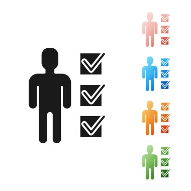 Siyah takım elbiseli adam simgesi beyaz arka planda izole edildi. İş simgesi kullanıcı profili simgesi simgesi. Erkek kullanıcı işareti. Simgeleri renklendirin. Vektör İllüstrasyonu