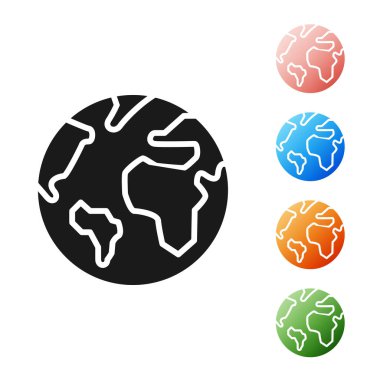 Siyah toprak küre simgesi beyaz arka planda izole. Dünya veya dünya tabelası. Küresel internet sembolü. Geometrik şekiller. Simgeler renkli ayarlayın. Vektör Illustration