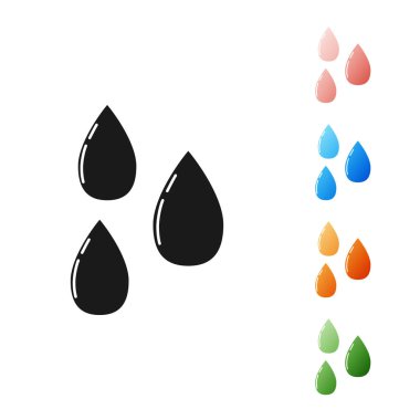 Siyah Su bırakma simgesi beyaz arkaplanda izole edildi. Simgeleri renklendirin. Vektör İllüstrasyonu