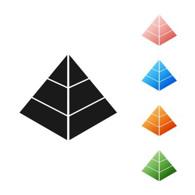 Siyah Mısır piramitleri beyaz arka planda izole simgesi. Antik Mısır sembolü. Simgeler renkli ayarlayın. Vektör Illustration