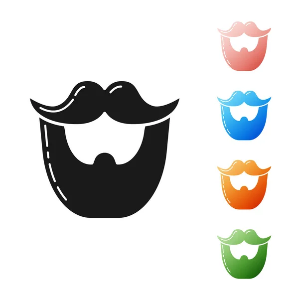 Icono de bigote negro y barba aislado sobre fondo blanco. Símbolo de barbería. Estilo de pelo facial. Establecer iconos de colores. Ilustración vectorial — Archivo Imágenes Vectoriales