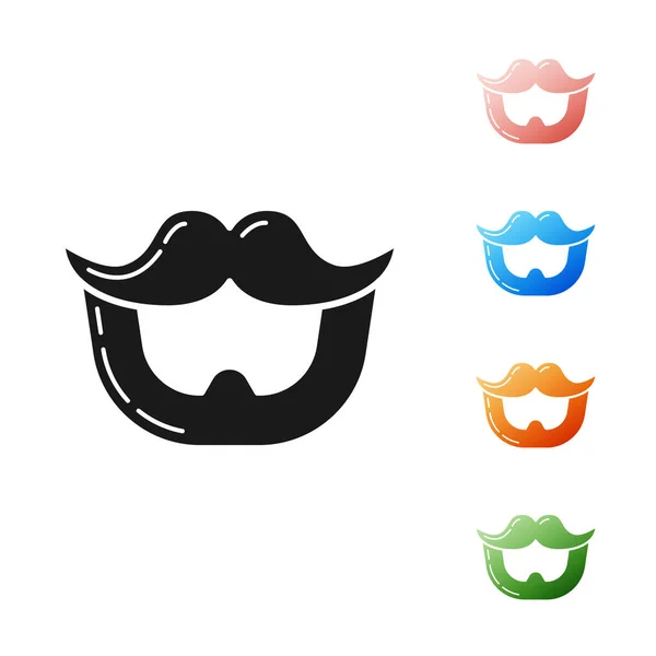 Moustache noire et icône de la barbe isolées sur fond blanc. Symbole du coiffeur. Coiffure faciale. Définir des icônes colorées. Illustration vectorielle — Image vectorielle
