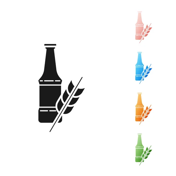 Icône bouteille de bière noire isolée sur fond blanc. Définir des icônes colorées. Illustration vectorielle — Image vectorielle