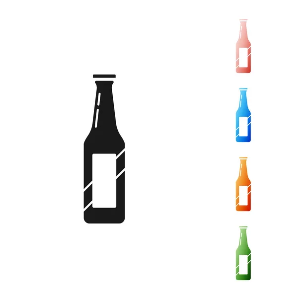 Zwart bierflessenpictogram geïsoleerd op witte achtergrond. Stel pictogrammen kleurrijk. Vector Illustratie — Stockvector