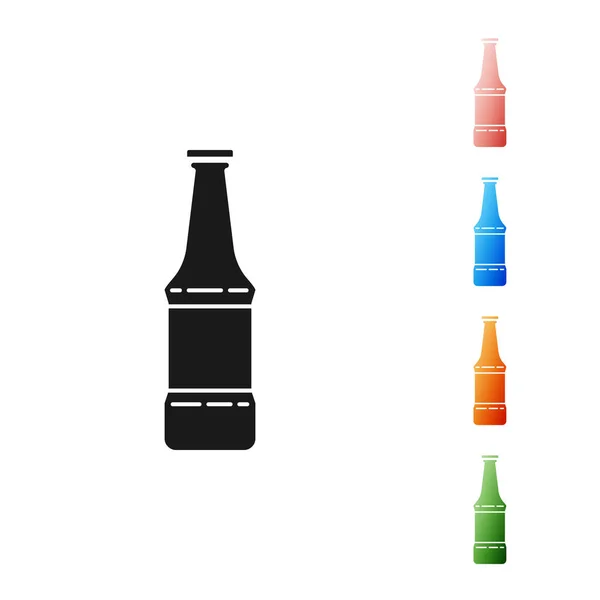 Icône bouteille de bière noire isolée sur fond blanc. Définir des icônes colorées. Illustration vectorielle — Image vectorielle