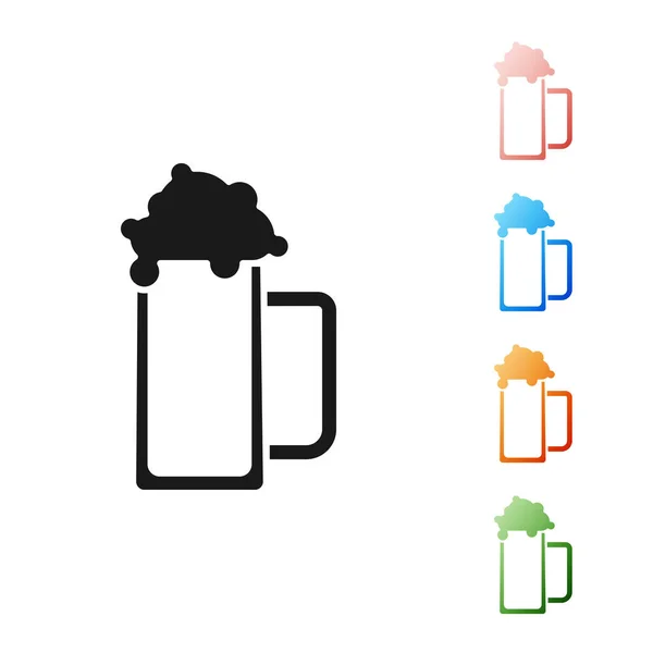 Fekete pohár sör ikon elszigetelt fehér háttérrel. Állítsa be az ikonok színes. Vektorillusztráció — Stock Vector