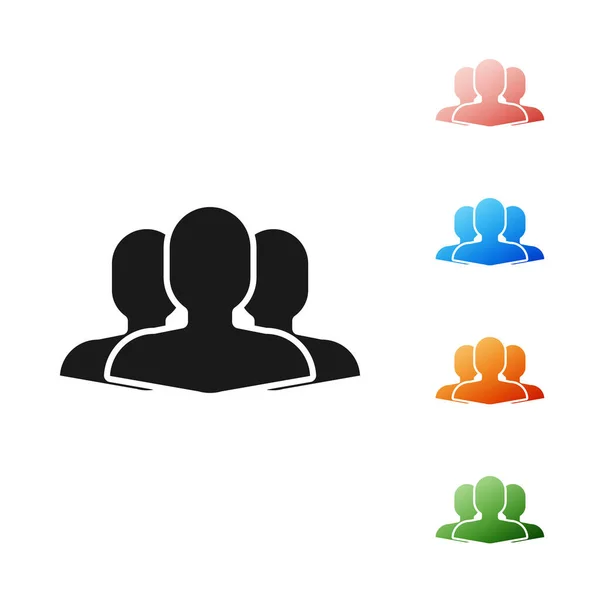 Preto Usuários ícone do grupo isolado no fundo branco. Ícone de grupo de pessoas. ícone de perfil de usuários de símbolo avatar de negócios. Definir ícones coloridos. Ilustração vetorial — Vetor de Stock