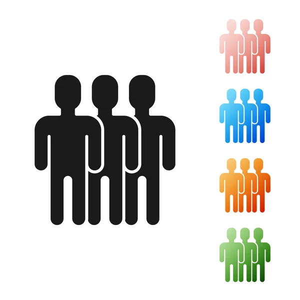 Icono de grupo Usuarios negros aislado sobre fondo blanco. Icono de grupo de personas. Símbolo avatar de negocios - icono de perfil de los usuarios. Establecer iconos de colores. Ilustración vectorial — Vector de stock