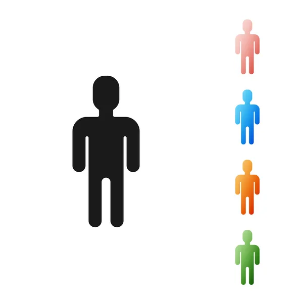 Fekete Felhasználó az ember üzleti ruha ikon elszigetelt fehér háttér. Üzleti avatar szimbólum felhasználói profil ikon. Férfi felhasználó jel. Állítsa be az ikonok színes. Vektorillusztráció — Stock Vector